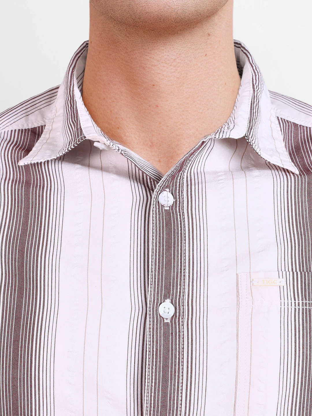Men's Brown Regular Fit Striped Casual Shirt - Image 7