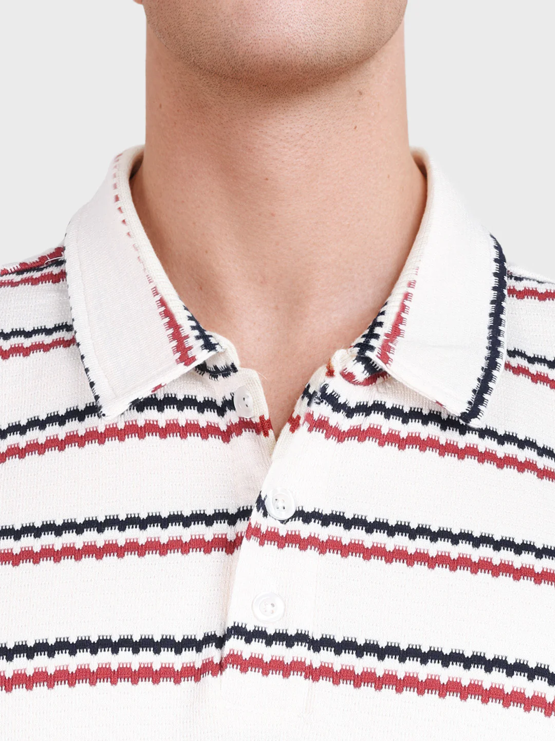 Men's White Regular Fit Striped Casual T-Shirt - Image 3