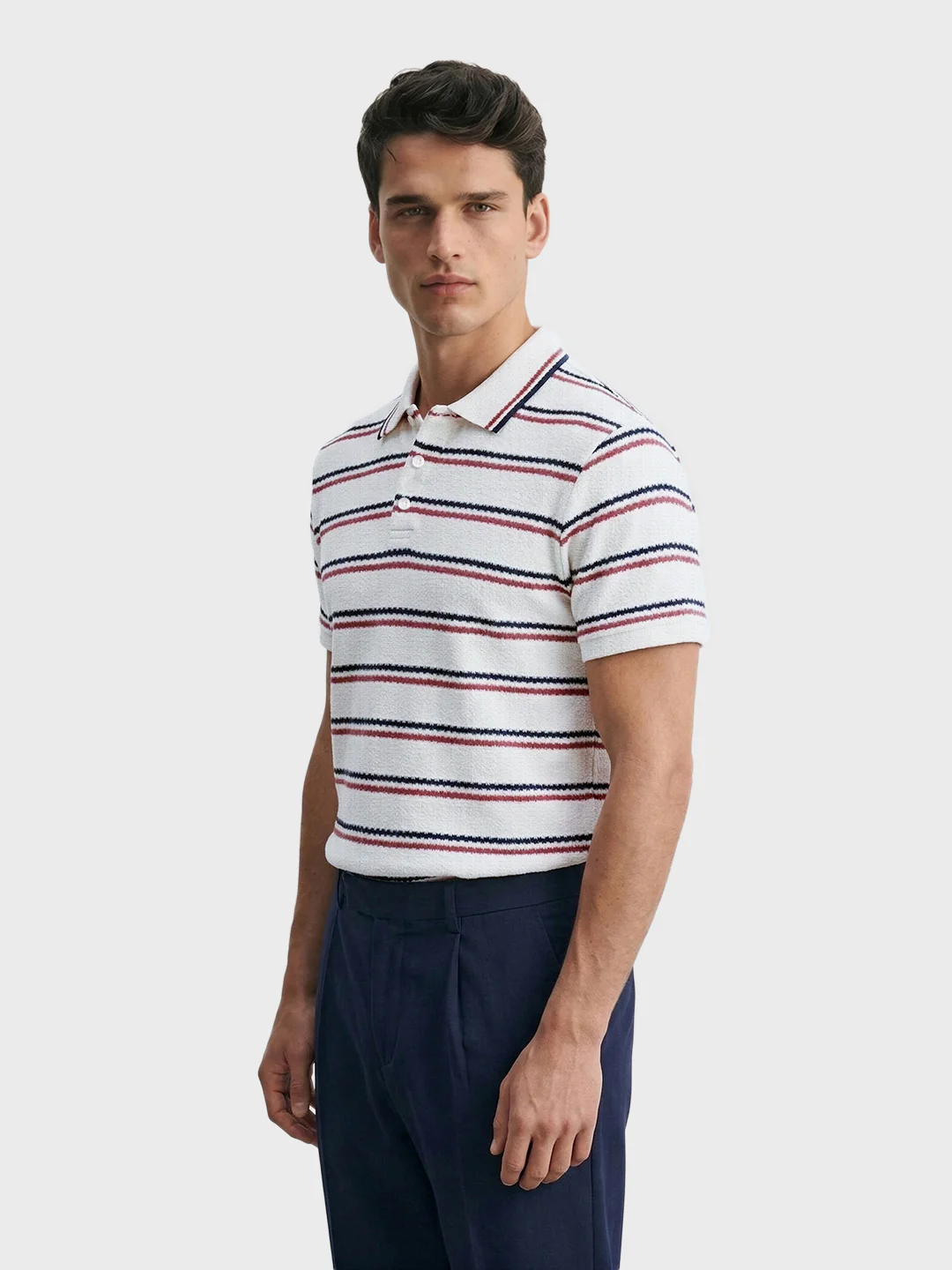 Men's White Regular Fit Striped Casual T-Shirt - Image 4