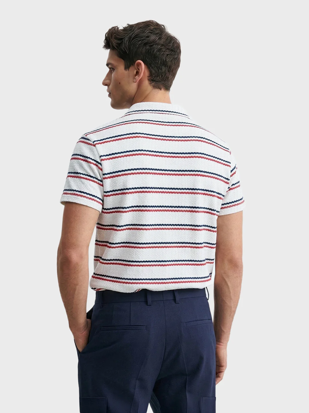 Men's White Regular Fit Striped Casual T-Shirt - Image 5