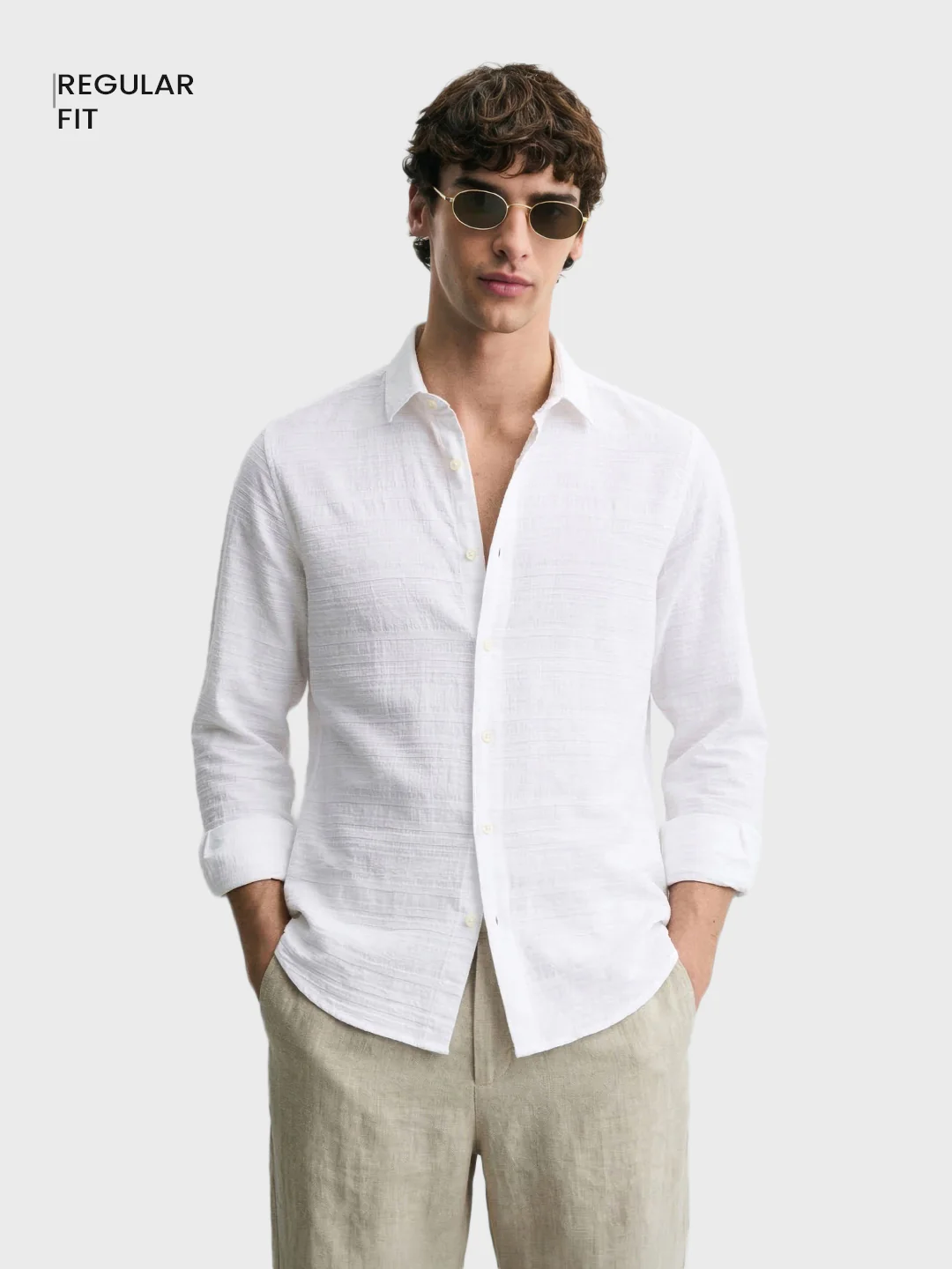 Men's White Regular Fit Textured Casual Shirt - Image 2