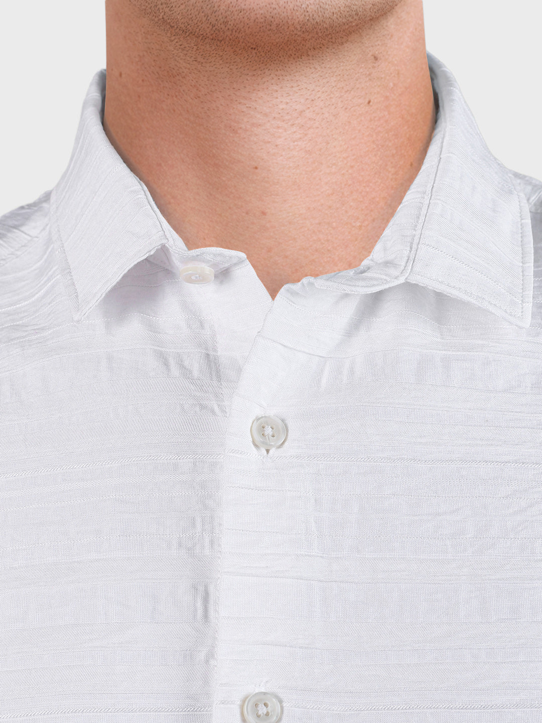 Men's White Regular Fit Textured Casual Shirt - Image 3
