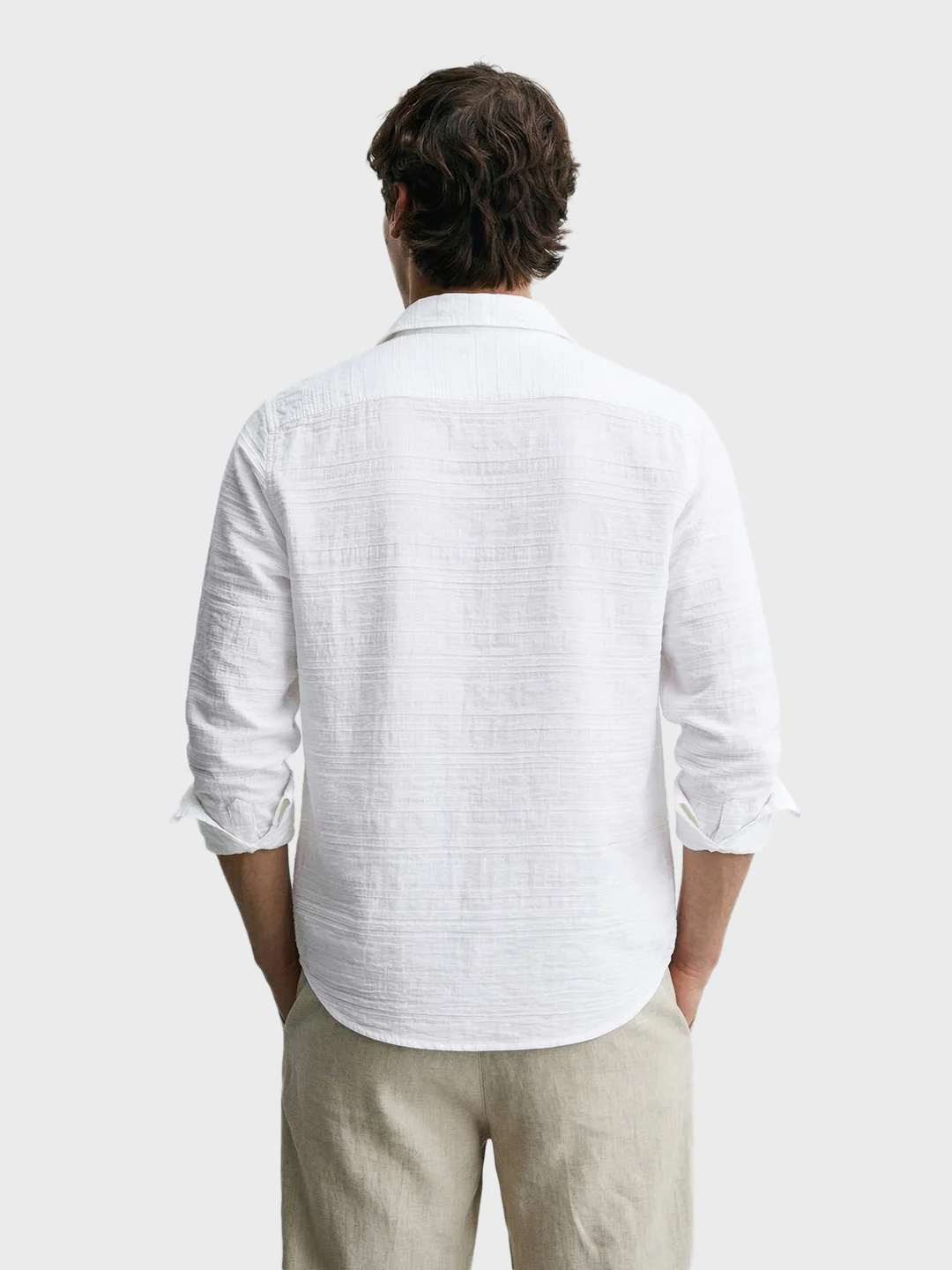 Men's White Regular Fit Textured Casual Shirt - Image 5