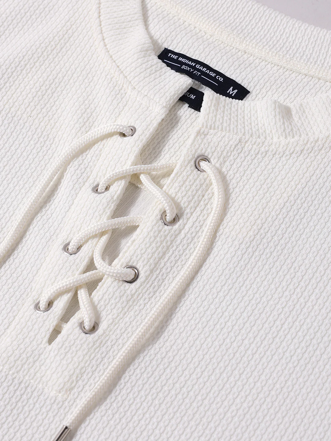 Men's White Regular Fit Textured Casual T-Shirt - Image 7