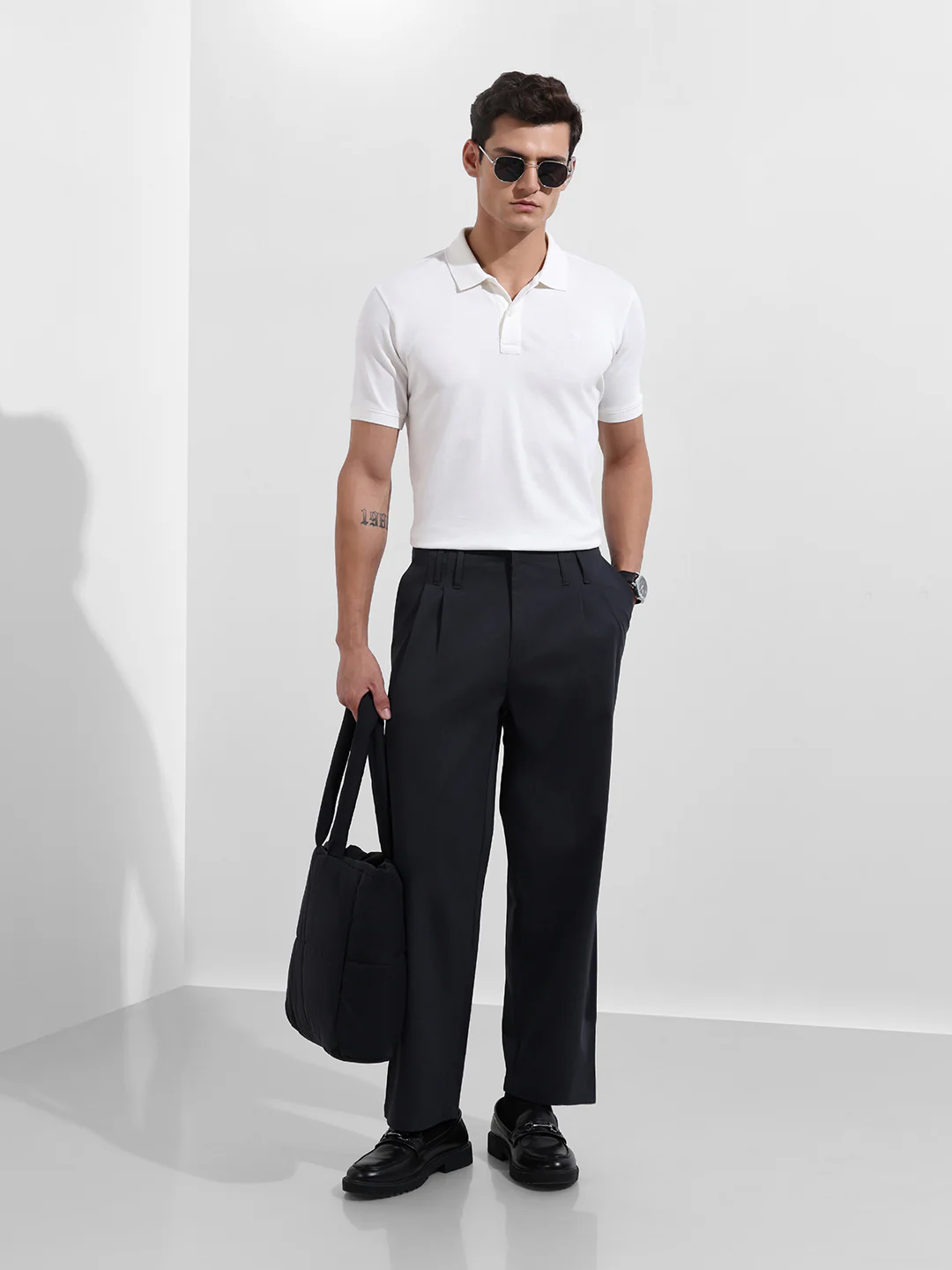 Men's White Regular Fit Textured Casual T-Shirt - Image 2