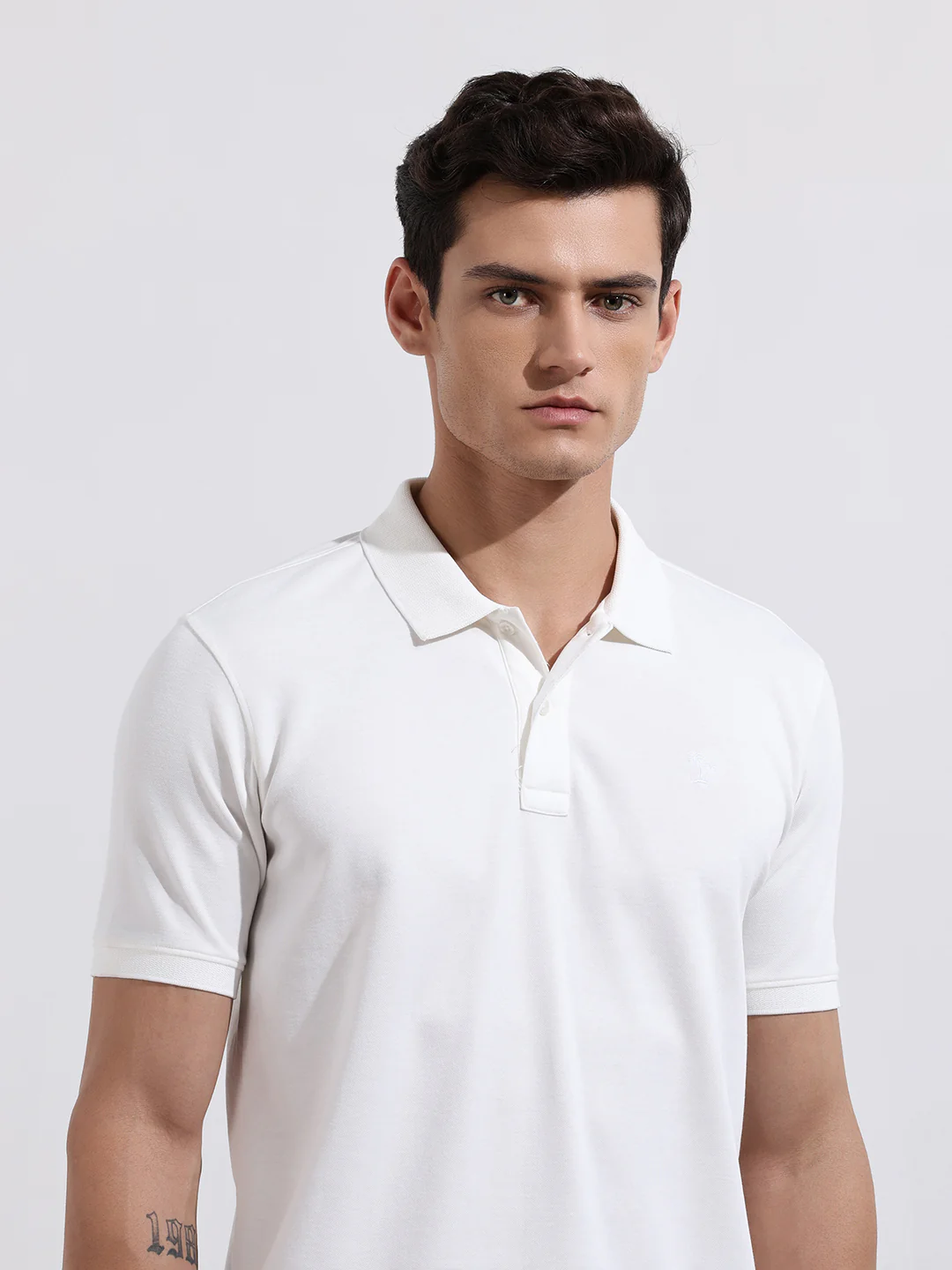 Men's White Regular Fit Textured Casual T-Shirt - Image 5