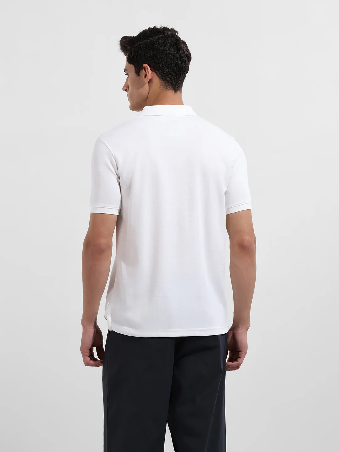 Men's White Regular Fit Textured Casual T-Shirt - Image 6