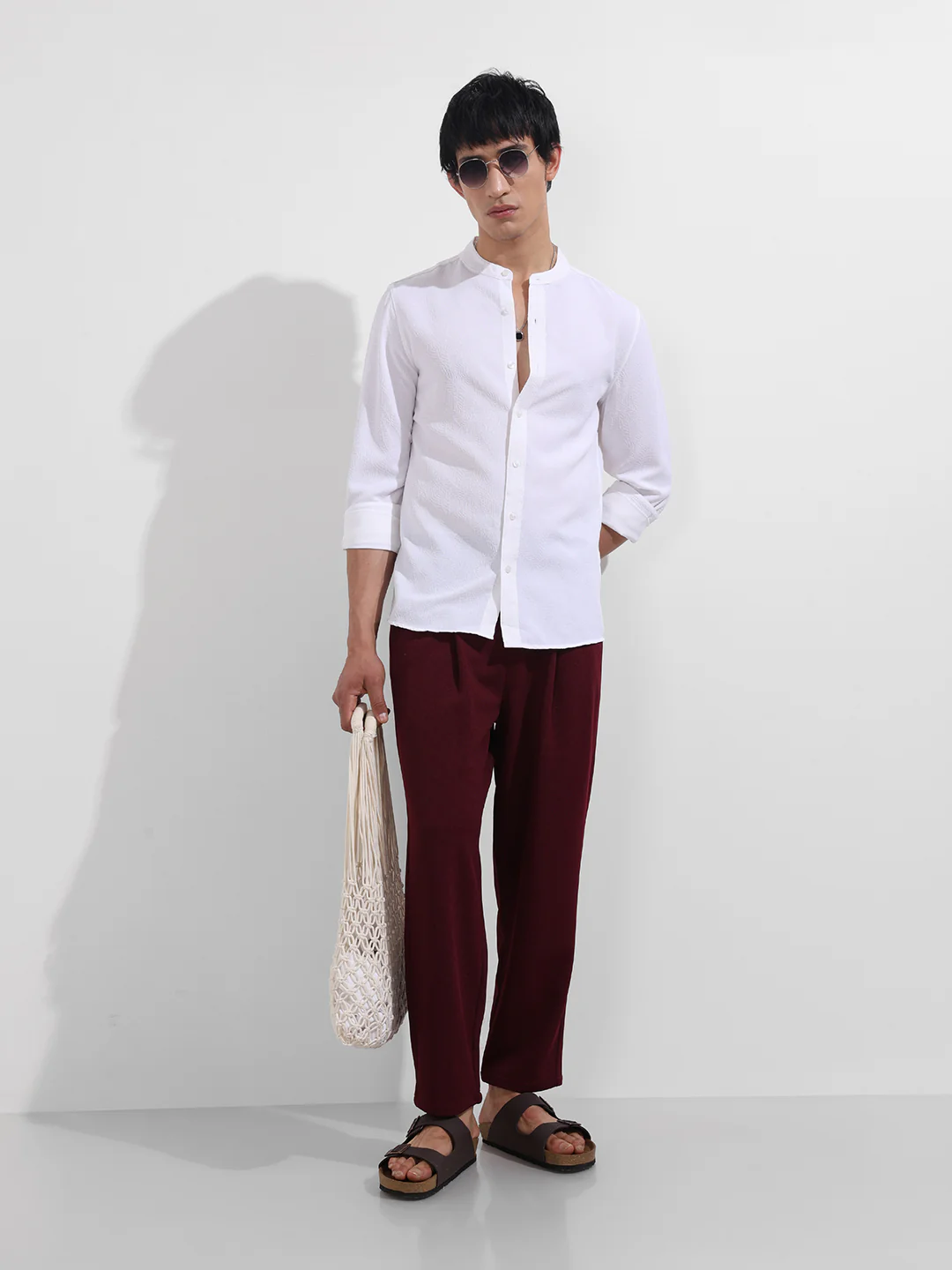 Men's White Regular Fit Textured Resort Wear Shirt - Image 2