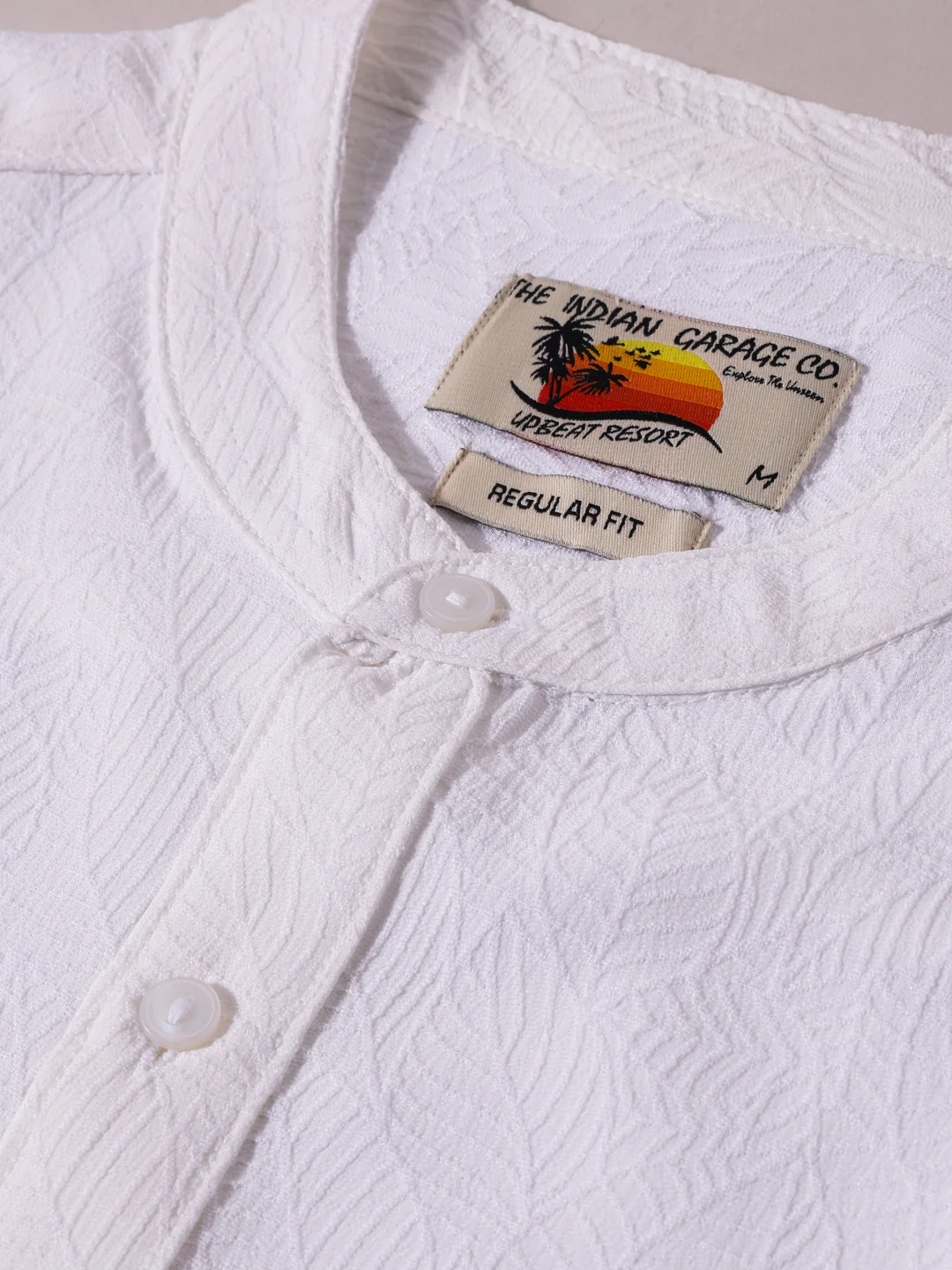 Men's White Regular Fit Textured Resort Wear Shirt - Image 7