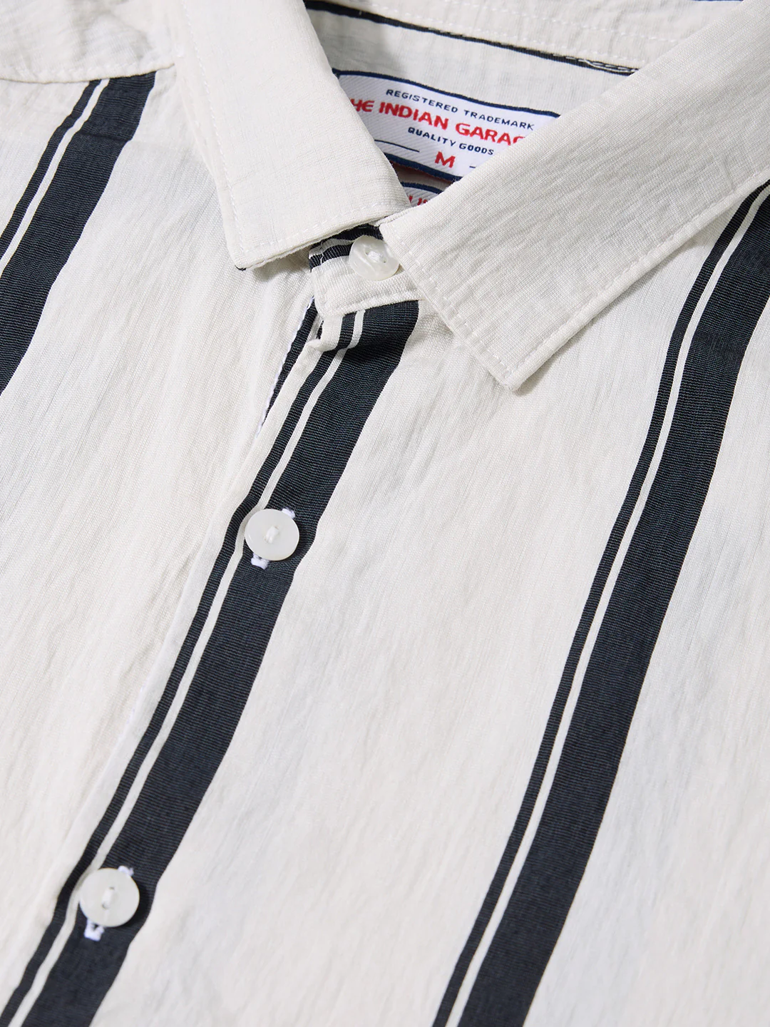 Men's White Regular Fit Vertical Stripes Casual Shirt - Image 3