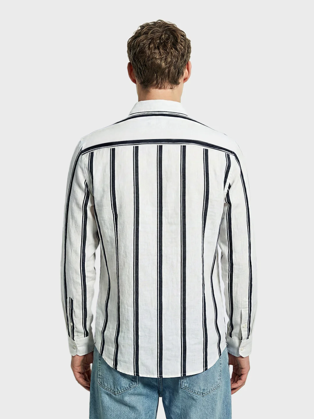Men's White Regular Fit Vertical Stripes Casual Shirt - Image 4