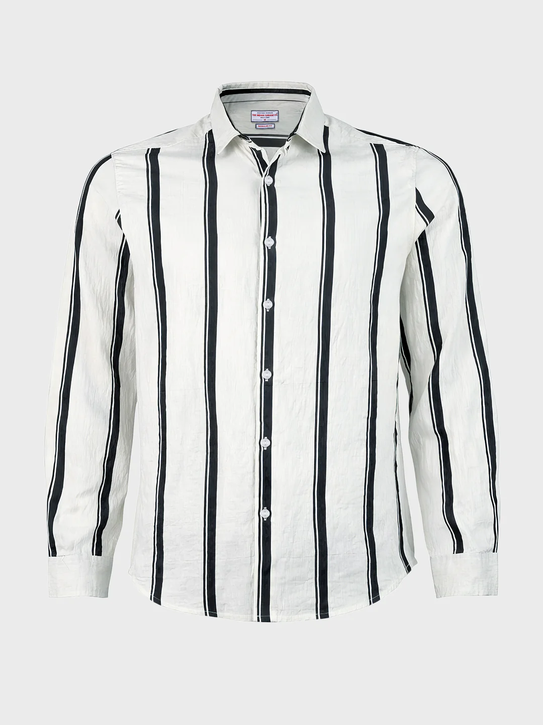 Men's White Regular Fit Vertical Stripes Casual Shirt - Image 5