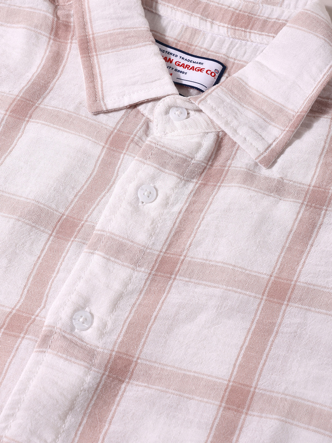 Men's White Relaxed Fit Checked Casual Shirt - Image 5