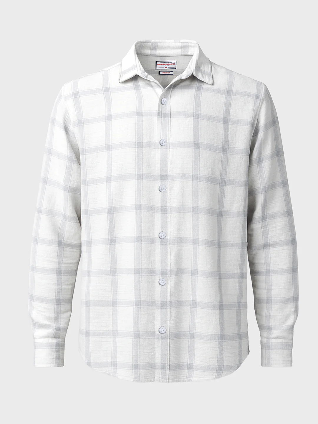 Men's White Relaxed Fit Checked Casual Shirt - Image 3