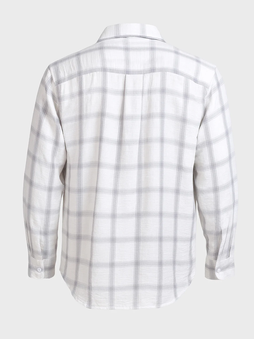 Men's White Relaxed Fit Checked Casual Shirt - Image 4