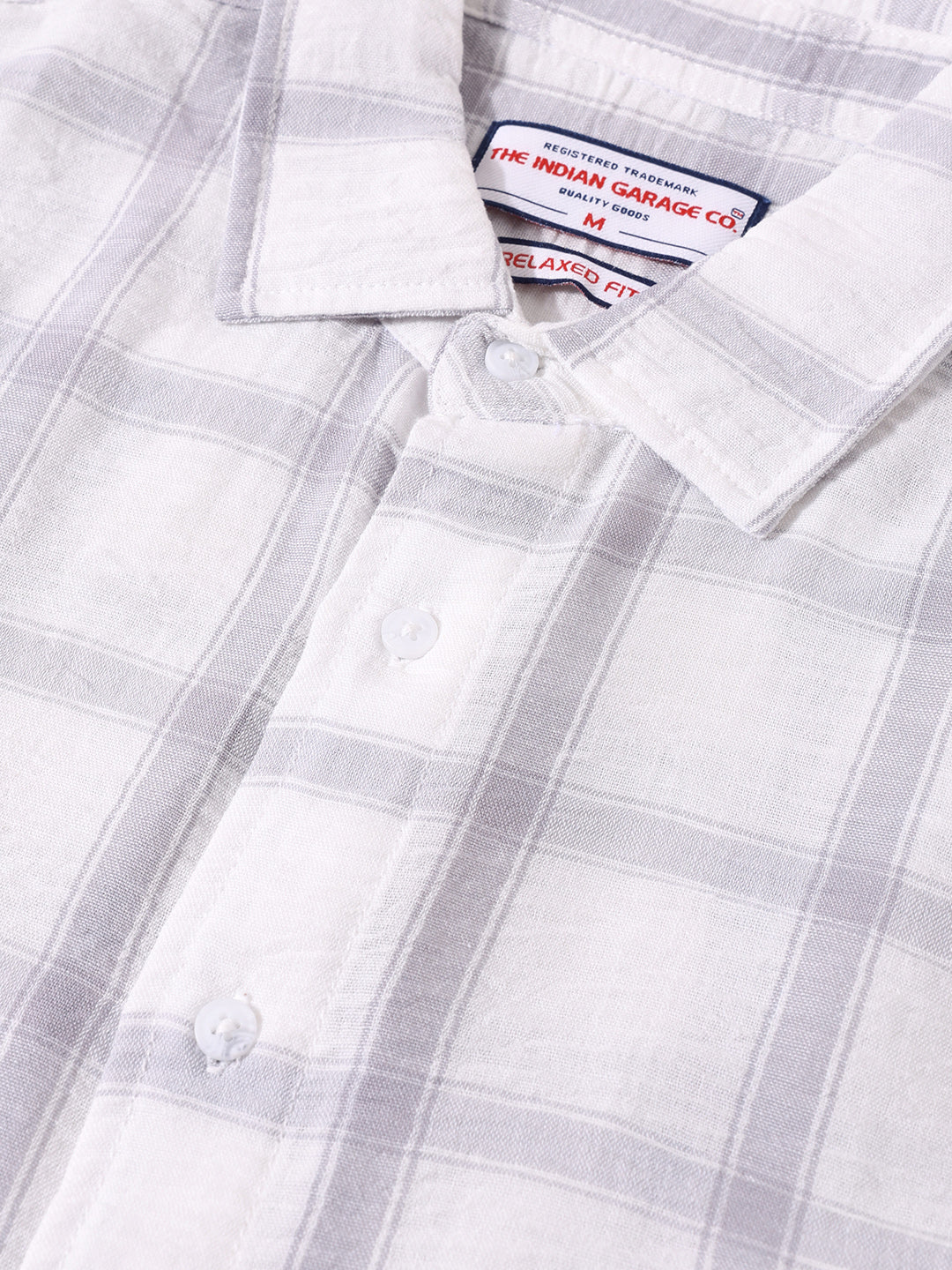Men's White Relaxed Fit Checked Casual Shirt - Image 5