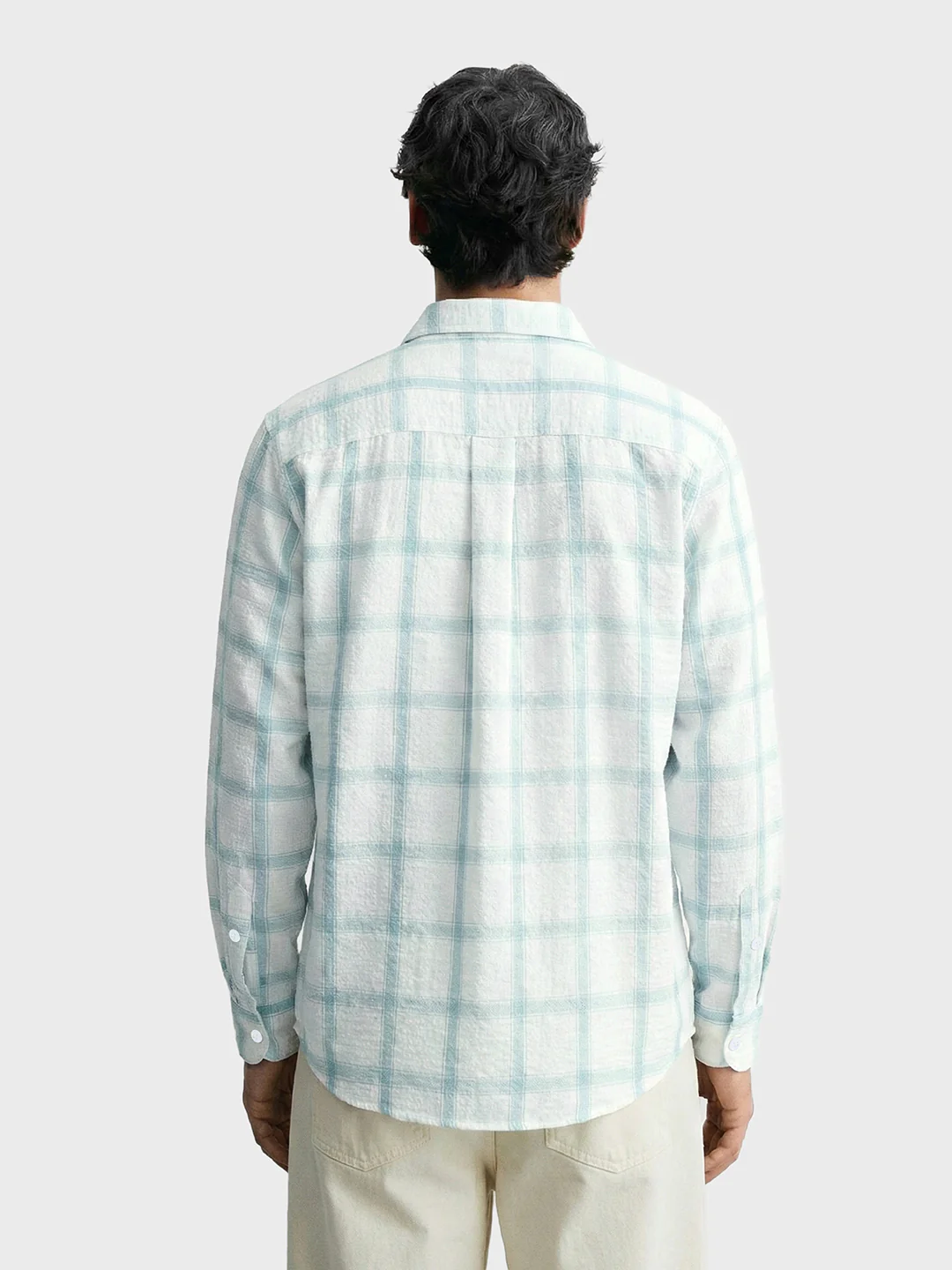 Men's White Relaxed Fit Checked Casual Shirt - Image 2
