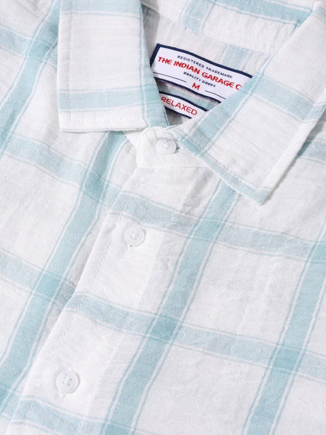 Men's White Relaxed Fit Checked Casual Shirt - Image 5