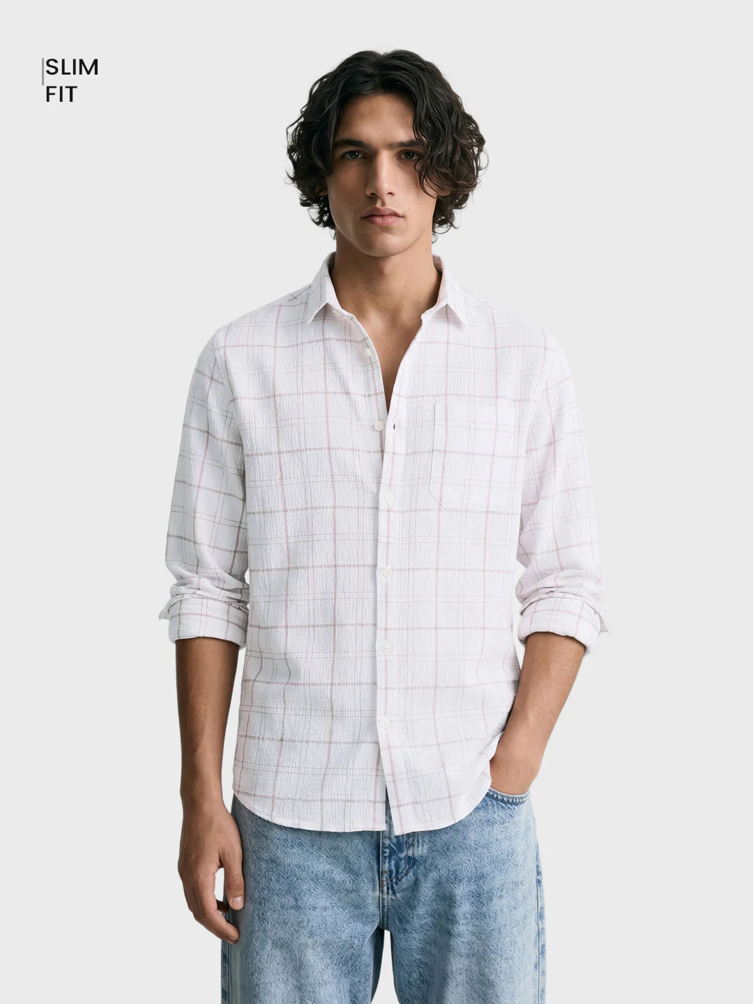 Men's White Relaxed Fit Checkered Oddinary Shirt - Image 2