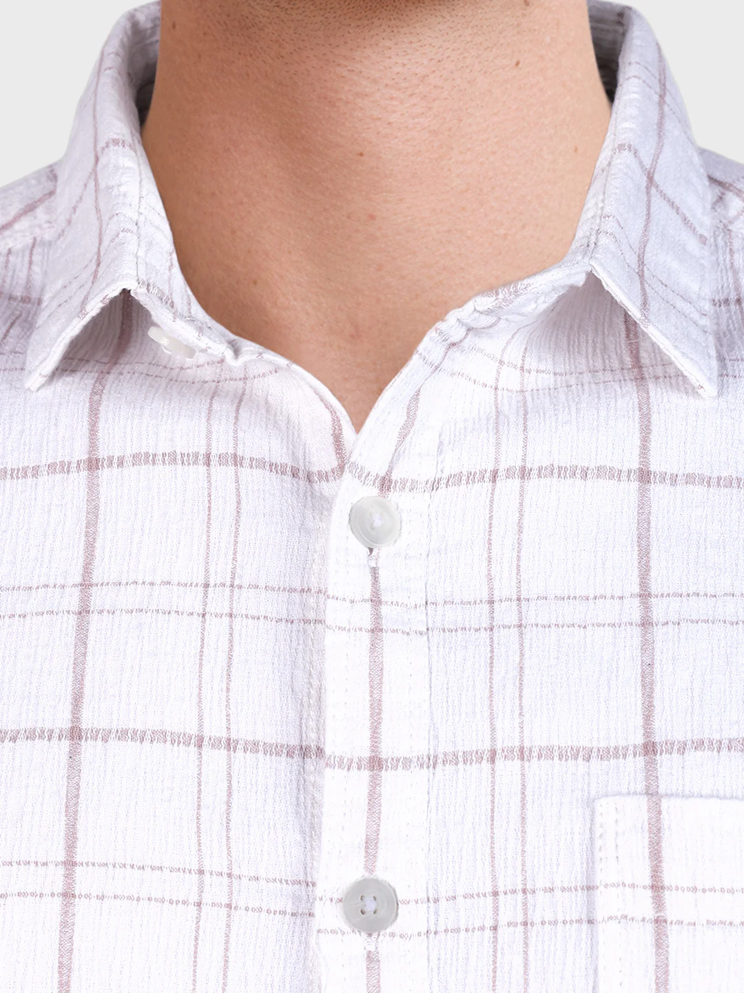 Men's White Relaxed Fit Checkered Oddinary Shirt - Image 7