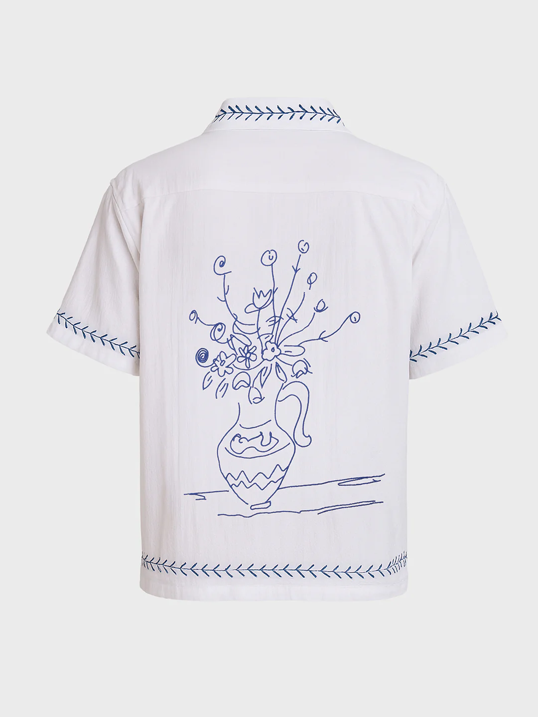 Men's White Relaxed Fit Embroided Resort Wear Shirt - Image 4