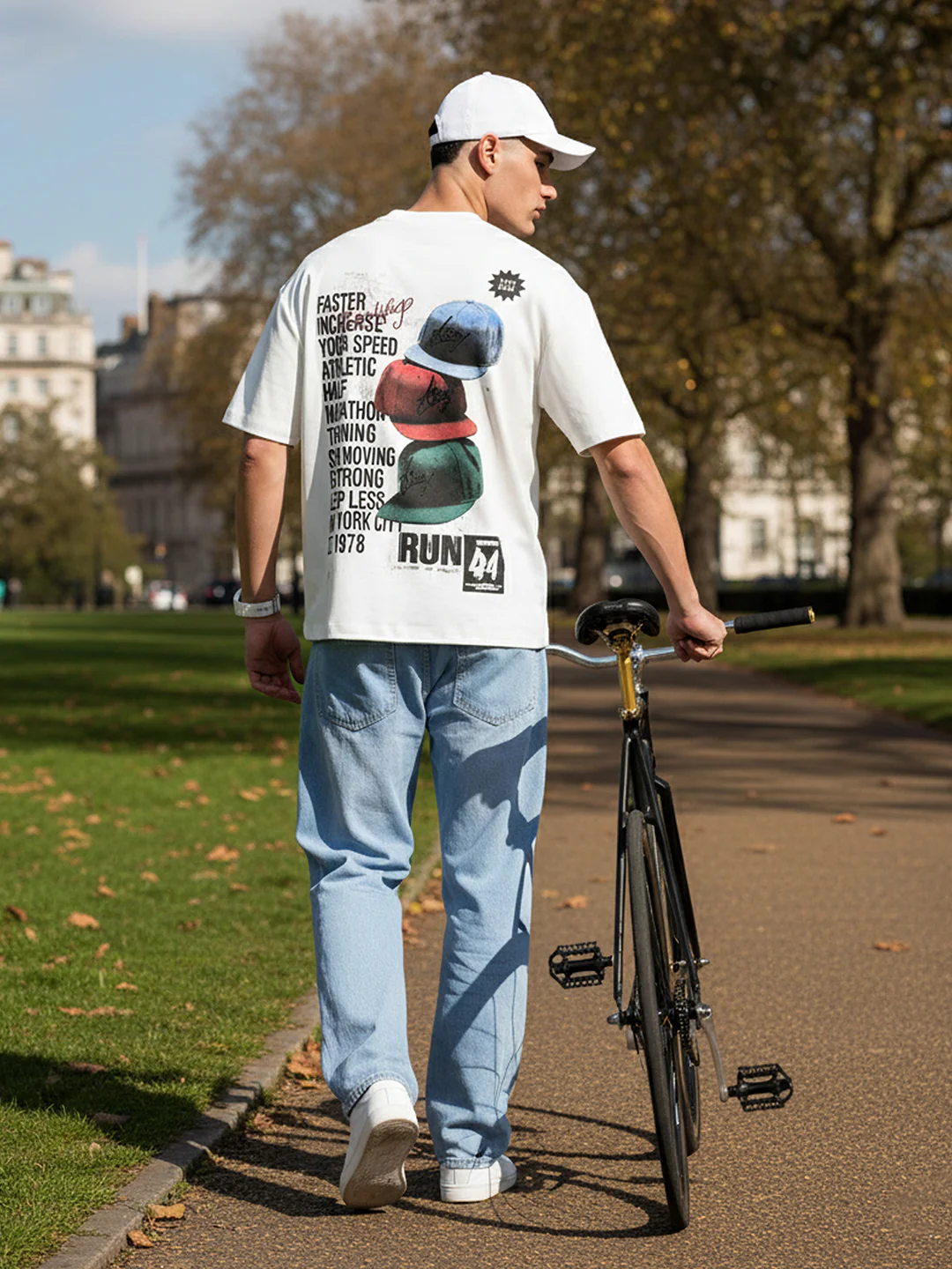 Men's White Relaxed Fit Embroided 240 GSM Street Wear T-Shirt - Image 3