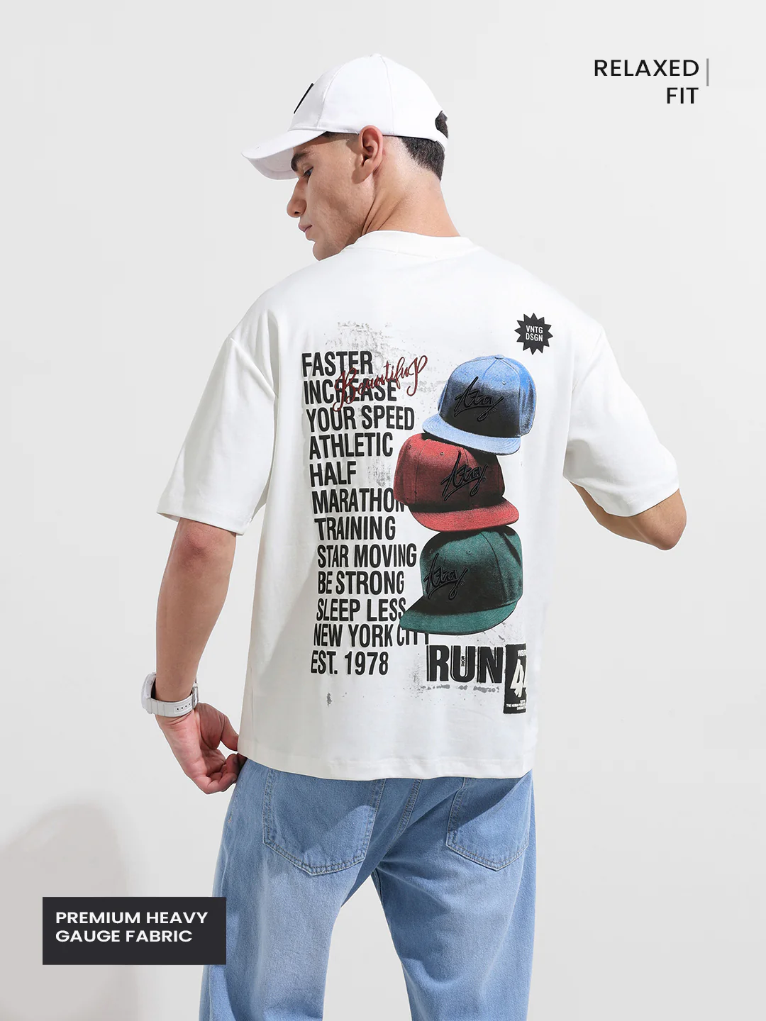 Men's White Relaxed Fit Embroided 240 GSM Street Wear T-Shirt - Image 4