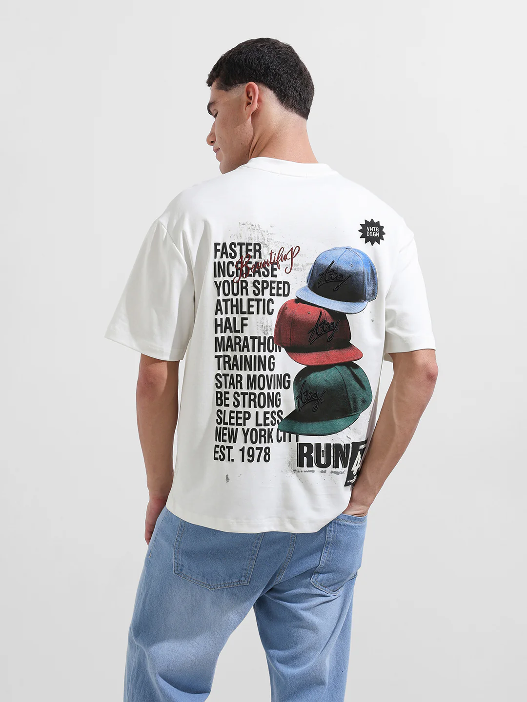 Men's White Relaxed Fit Embroided 240 GSM Street Wear T-Shirt - Image 8