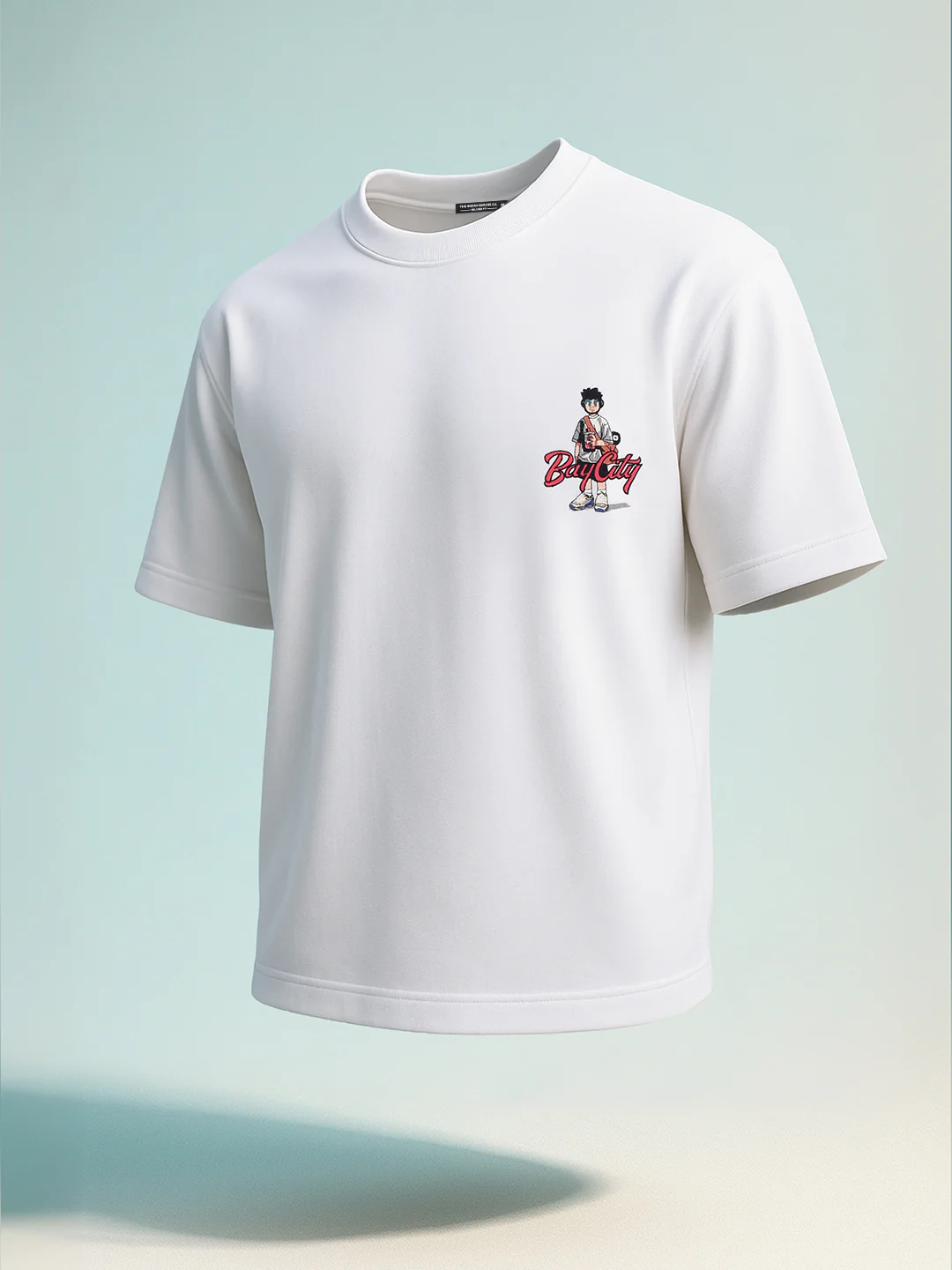 Men's White Relaxed Fit Embroided 240 GSM Street Wear T-Shirt - Image 2