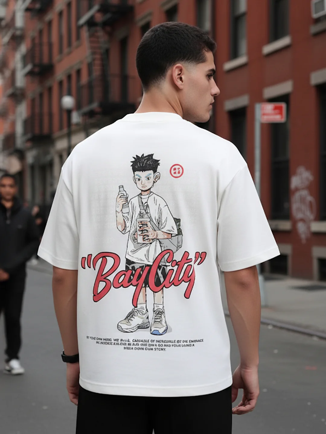 Men's White Relaxed Fit Embroided 240 GSM Street Wear T-Shirt - Image 3