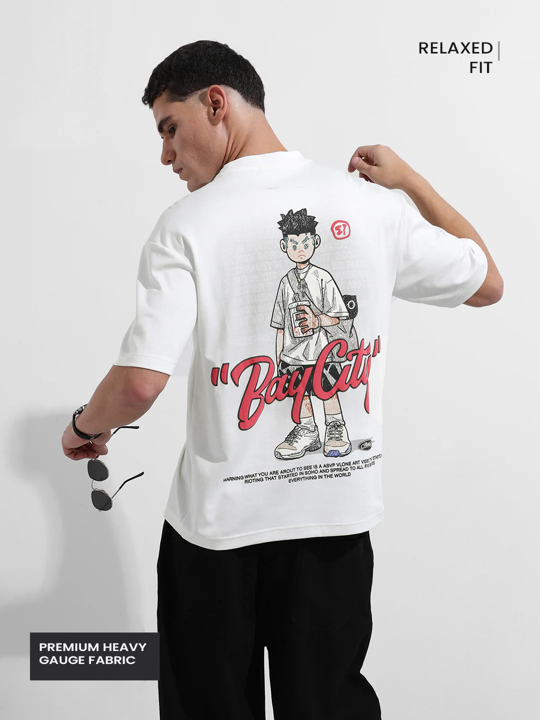 Men's White Relaxed Fit Embroided 240 GSM Street Wear T-Shirt - Image 4