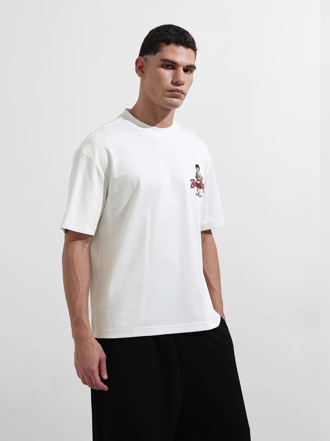Men's White Relaxed Fit Embroided 240 GSM Street Wear T-Shirt - Image 6