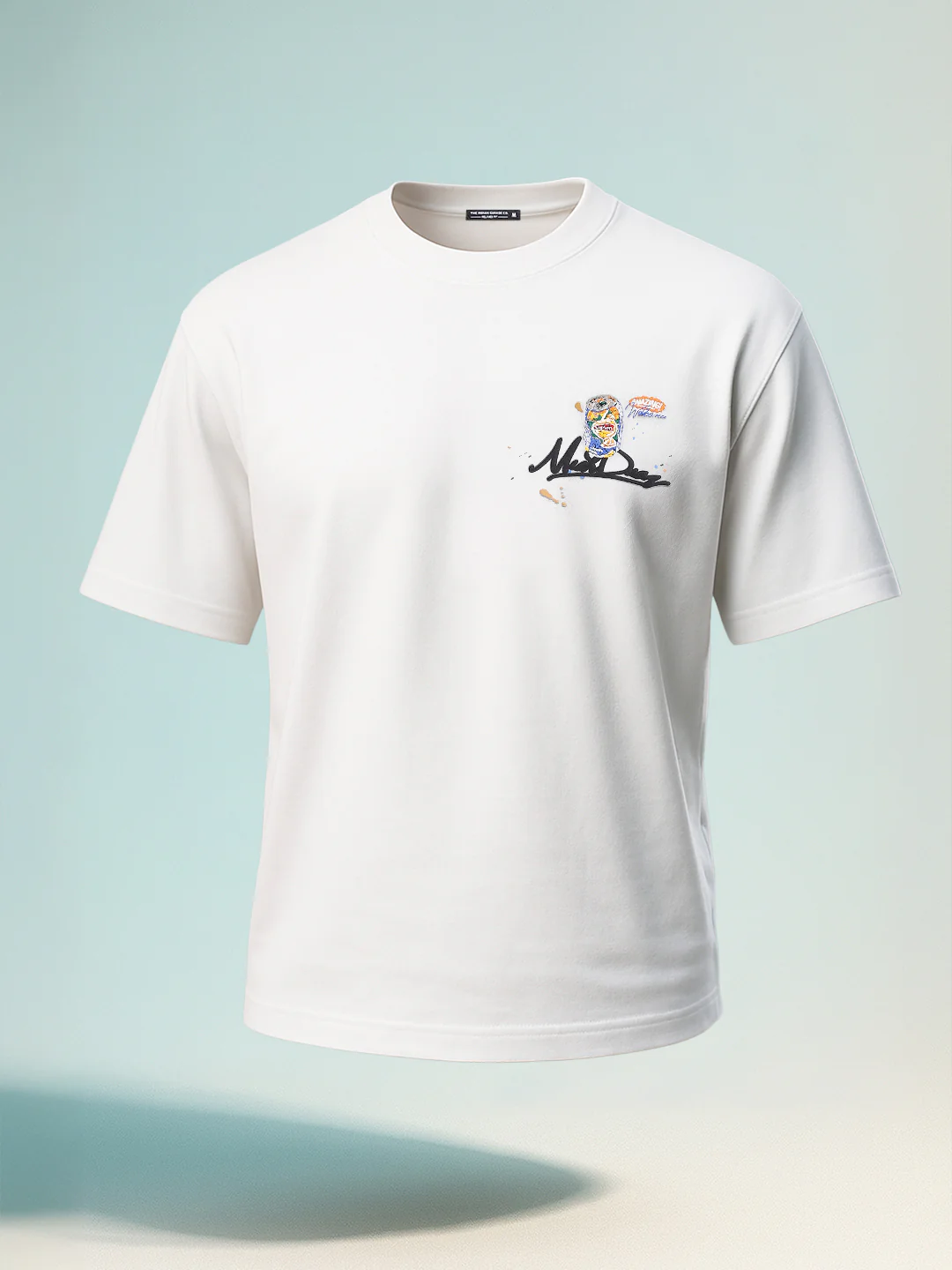 Men's White Relaxed Fit Embroided 240 GSM Casual T-Shirt - Image 2