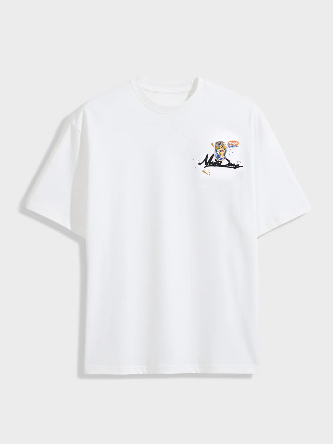 Men's White Relaxed Fit Embroided 240 GSM Casual T-Shirt - Image 5