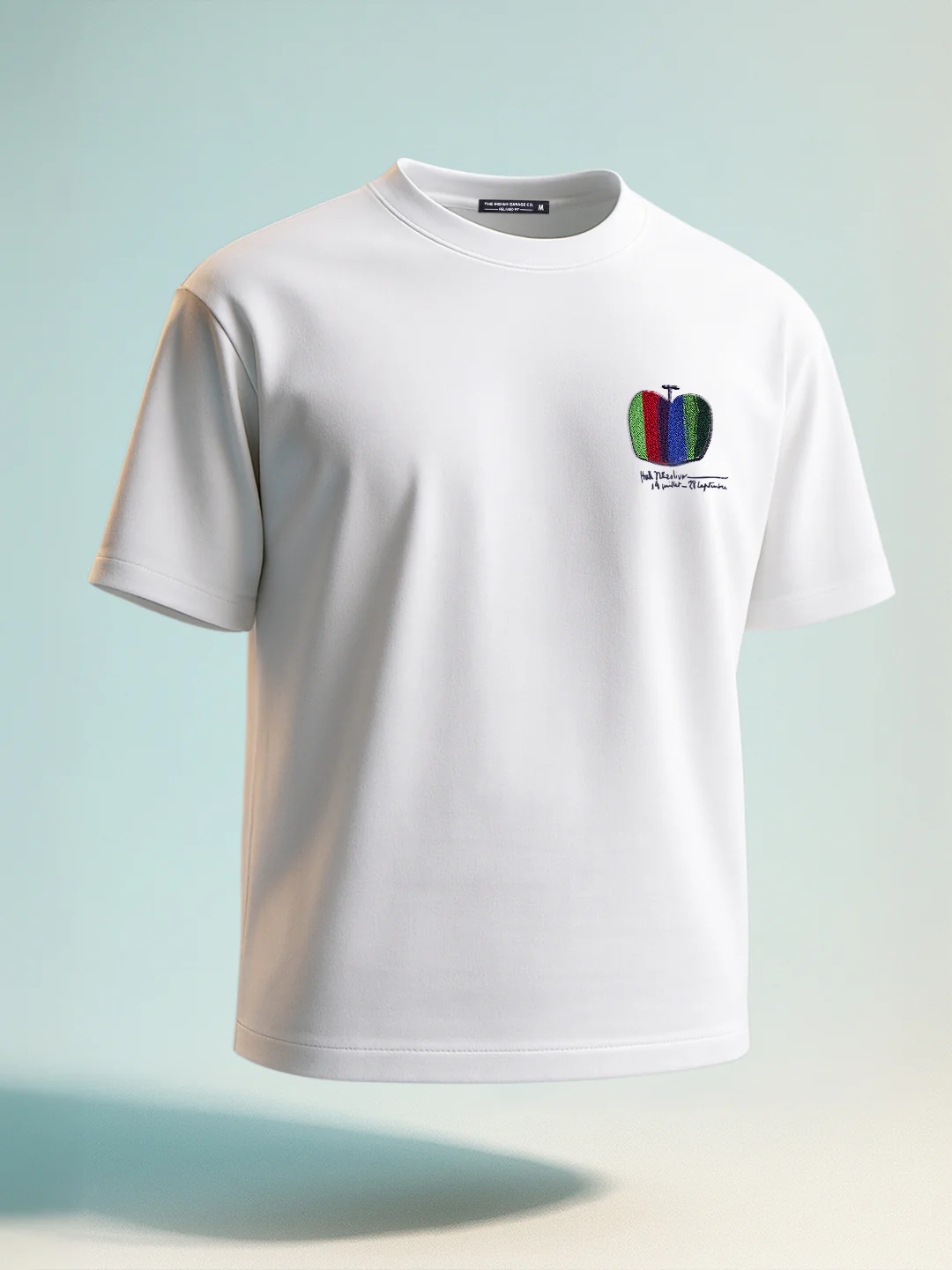 Men's White Relaxed Fit Embroided 240 GSM Casual T-Shirt - Image 2