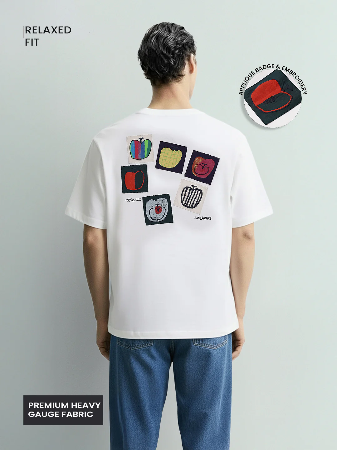 Men's White Relaxed Fit Embroided 240 GSM Casual T-Shirt - Image 3