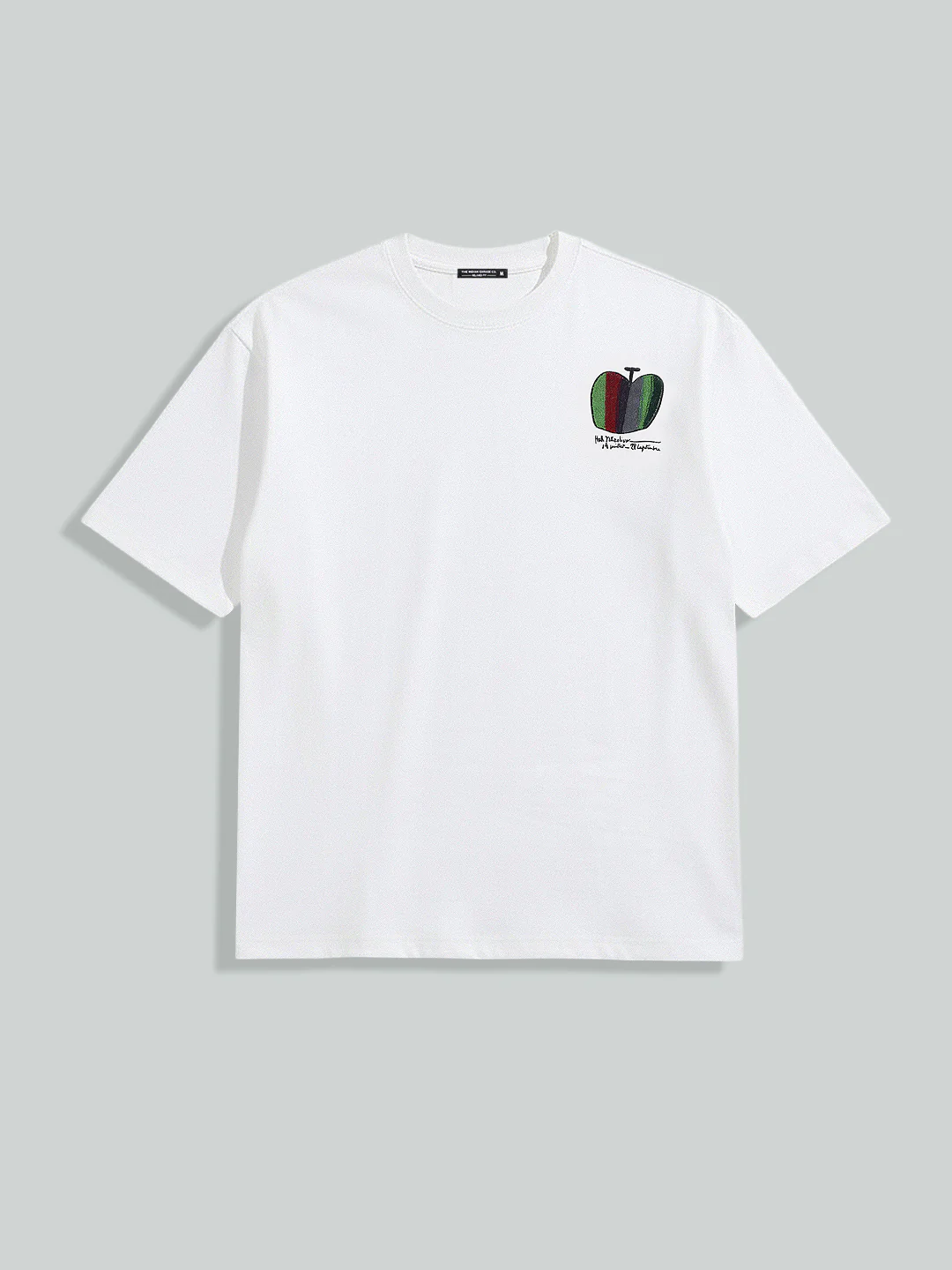 Men's White Relaxed Fit Embroided 240 GSM Casual T-Shirt - Image 5