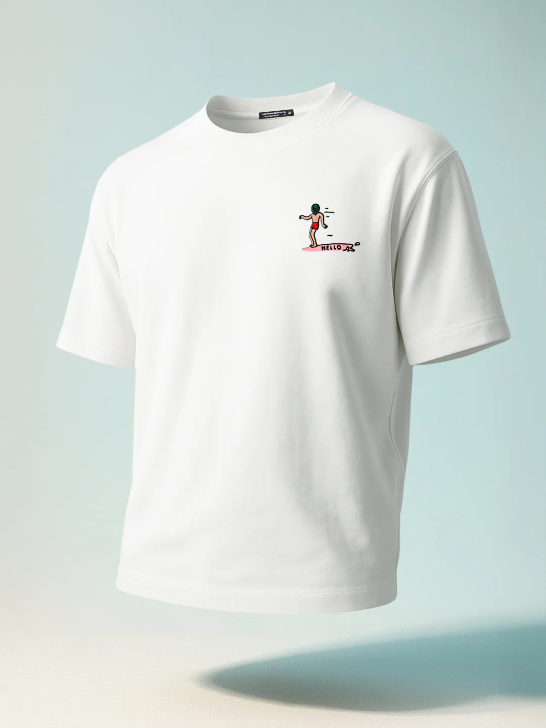 Men's White Relaxed Fit Embroided 240 GSM Casual T-Shirt - Image 2