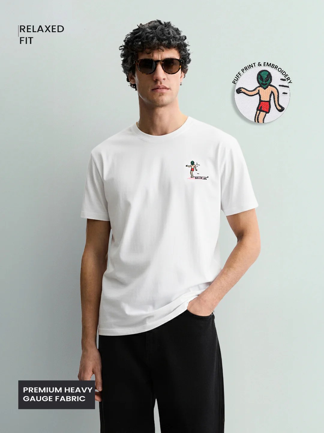 Men's White Relaxed Fit Embroided 240 GSM Casual T-Shirt - Image 4