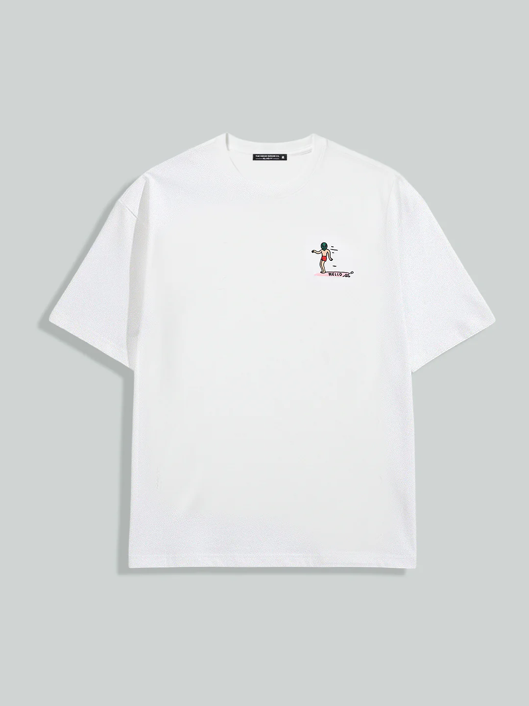 Men's White Relaxed Fit Embroided 240 GSM Casual T-Shirt - Image 5