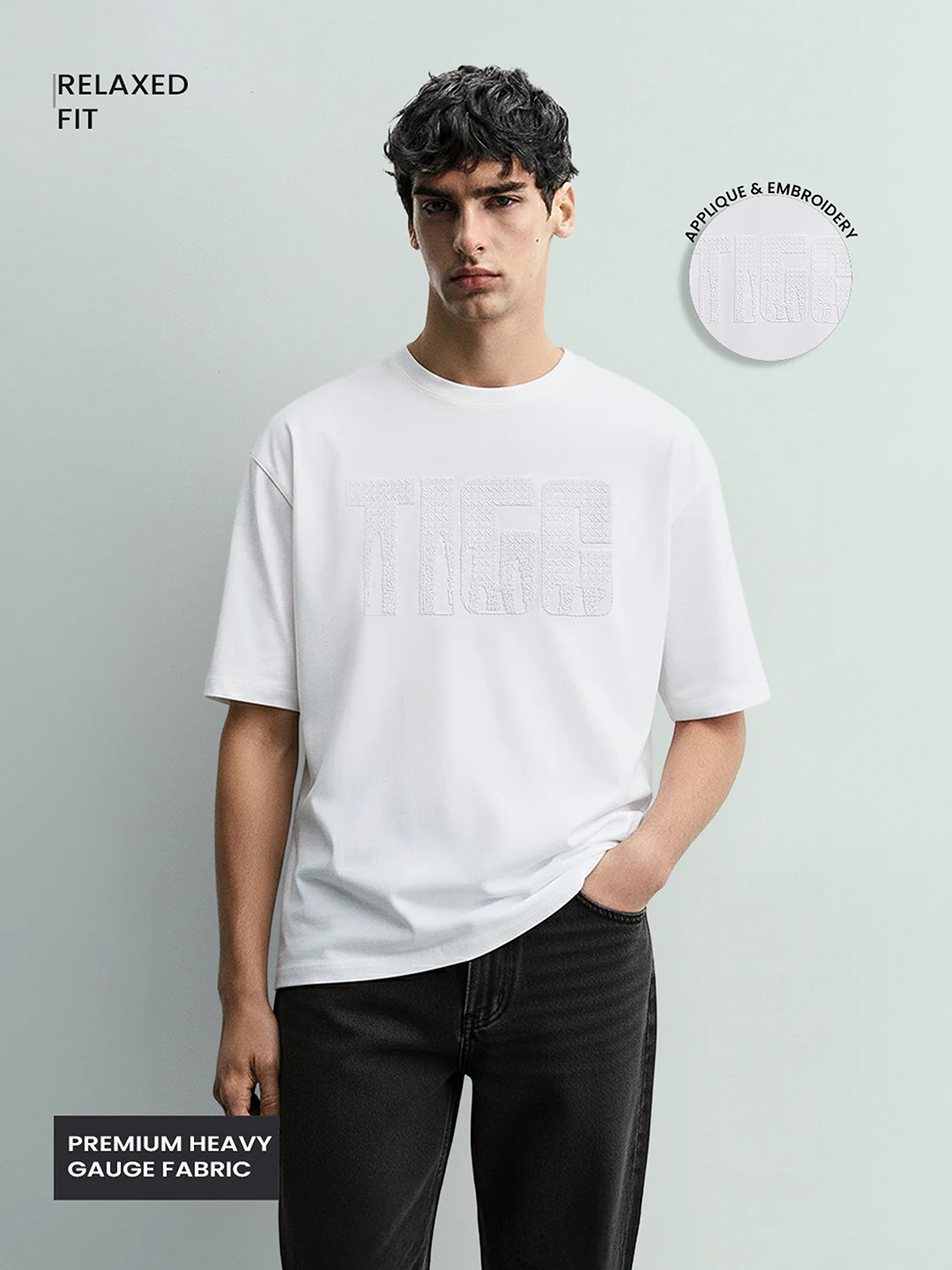 Men's White Relaxed Fit Embroidered Casual T-Shirt - Image 3