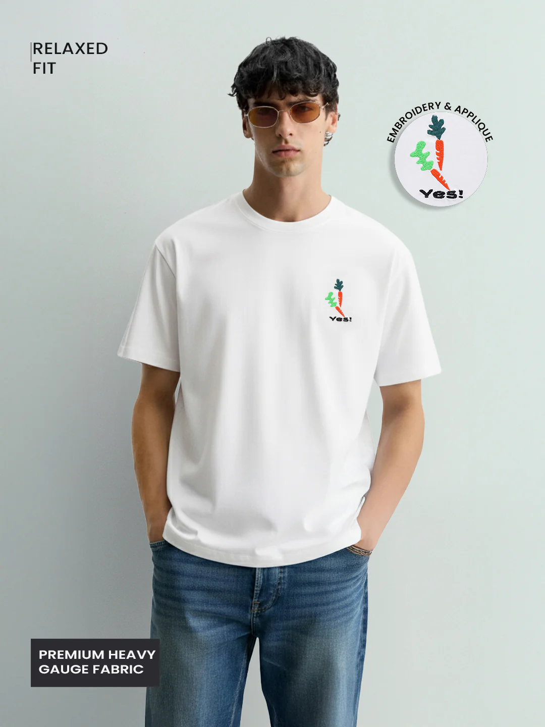 Men's White Relaxed Fit Embroided 240 GSM Casual T-Shirt - Image 4