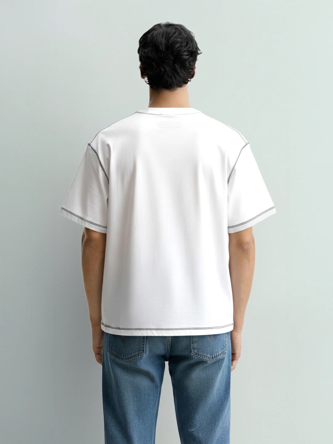 Men's White Relaxed Fit Embroided 240 GSM Casual T-Shirt - Image 4
