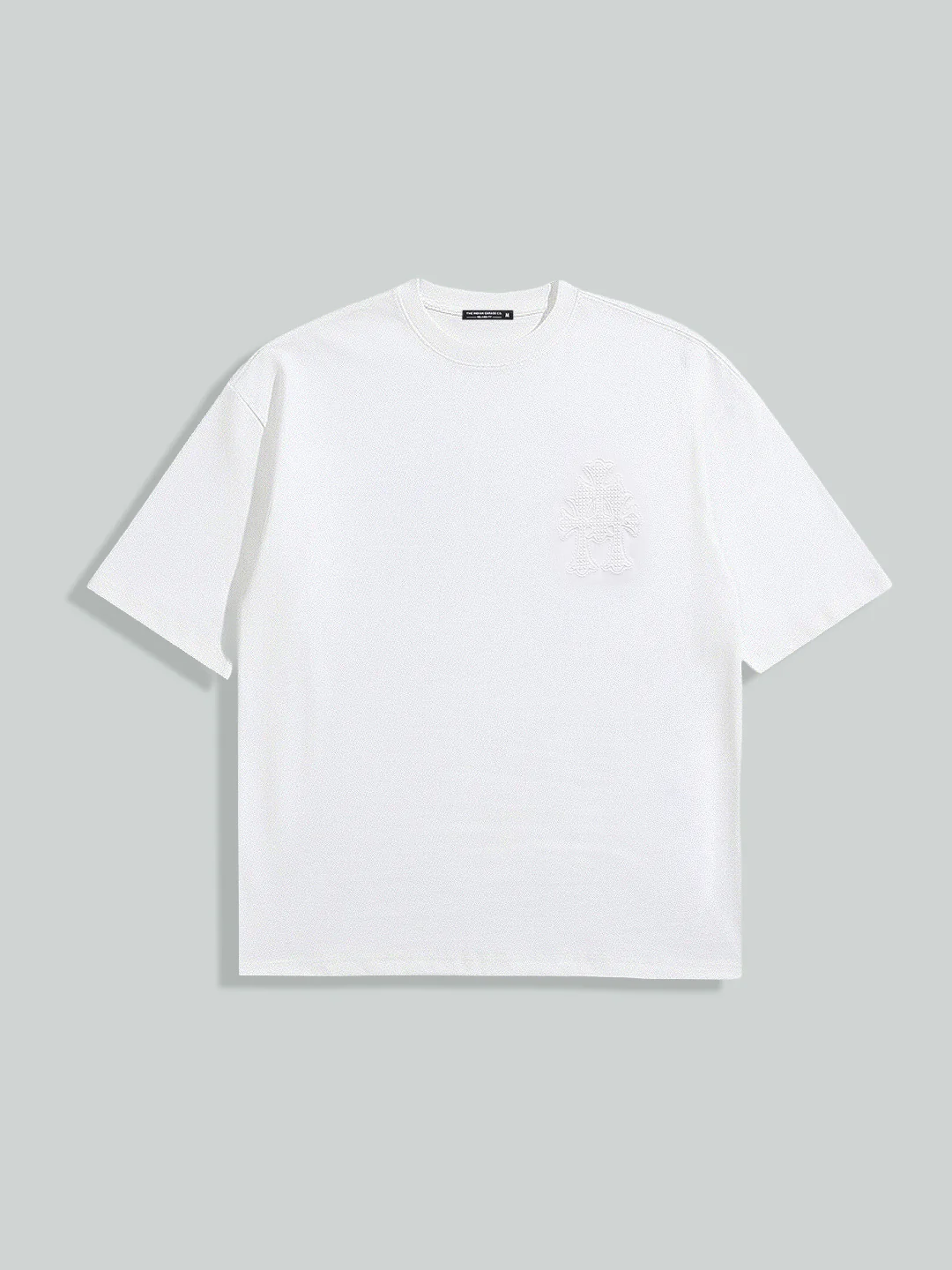 Men's White Relaxed Fit Embroided 240 GSM Casual T-Shirt - Image 5