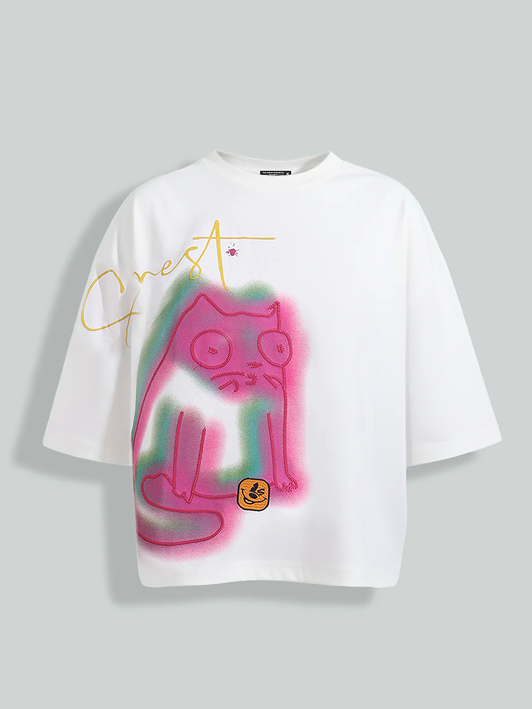 Men's White Relaxed Fit Embroided 240 GSM Casual T-Shirt - Image 5