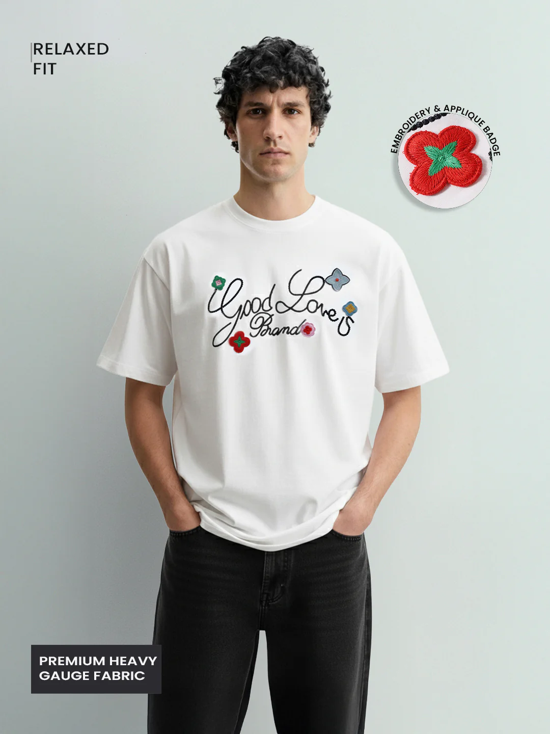 Men's White Relaxed Fit Embroided 240 GSM Resort Wear T-Shirt - Image 3