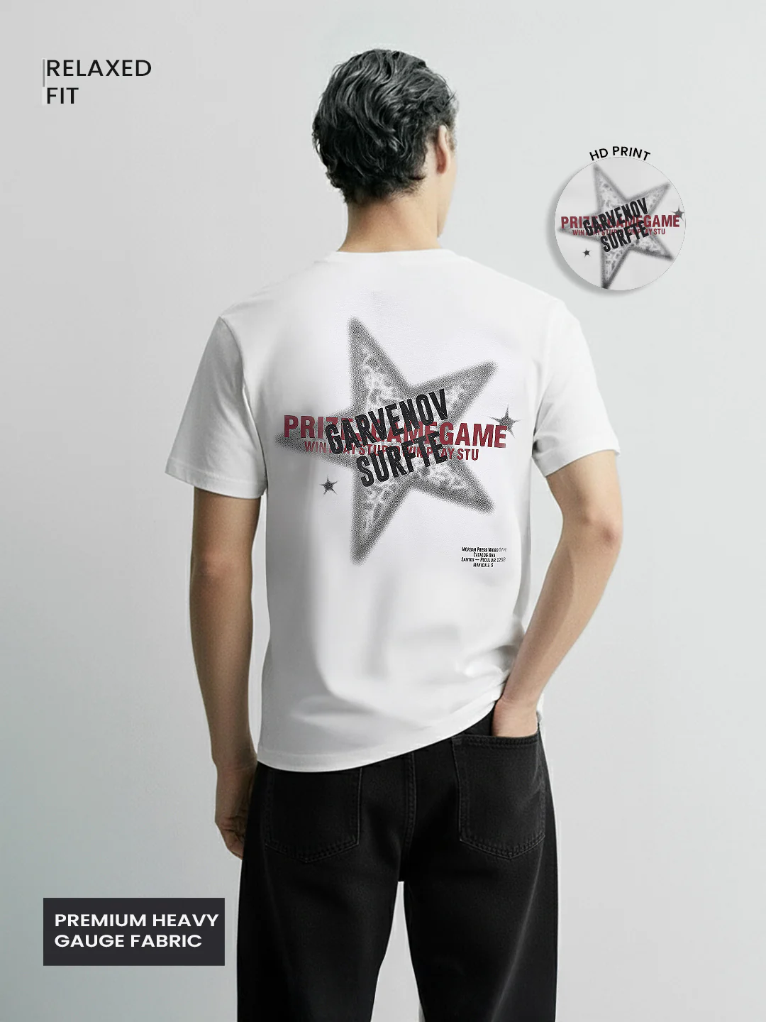 Men's White Relaxed Fit Graphic Printed 240 GSM Casual T-Shirt - Image 4