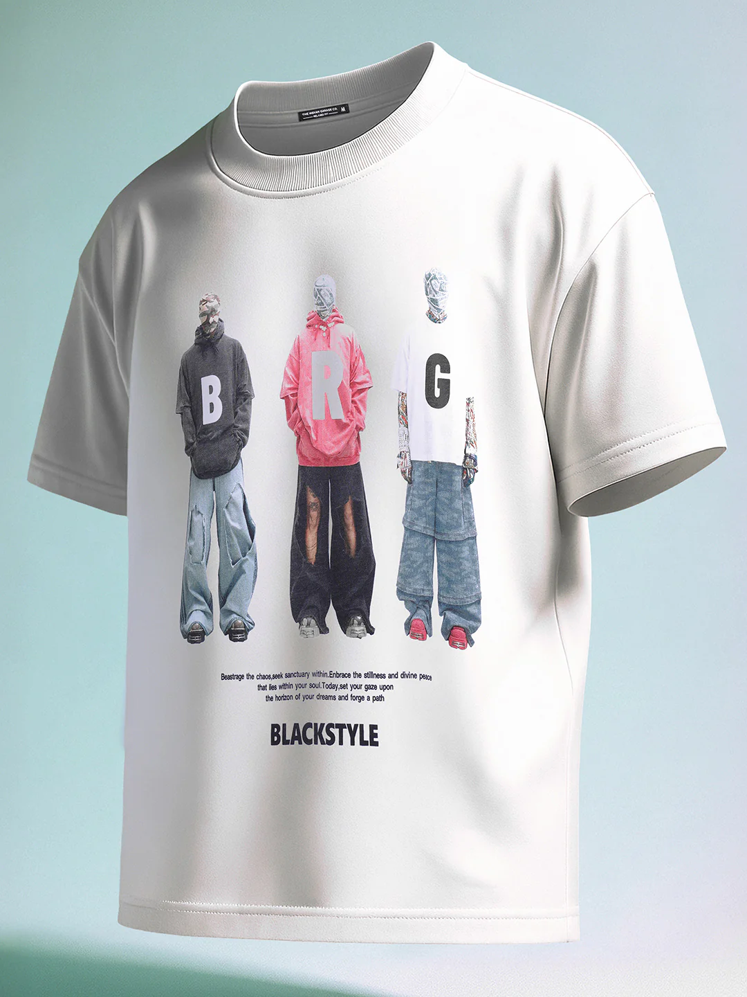 Men's White Relaxed Fit Graphic Printed 240 GSM Street Wear T-Shirt - Image 2
