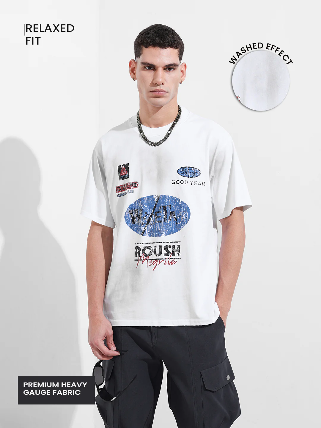 Men's White Relaxed Fit Graphic Printed 240 GSM Street Wear T-Shirt - Image 4