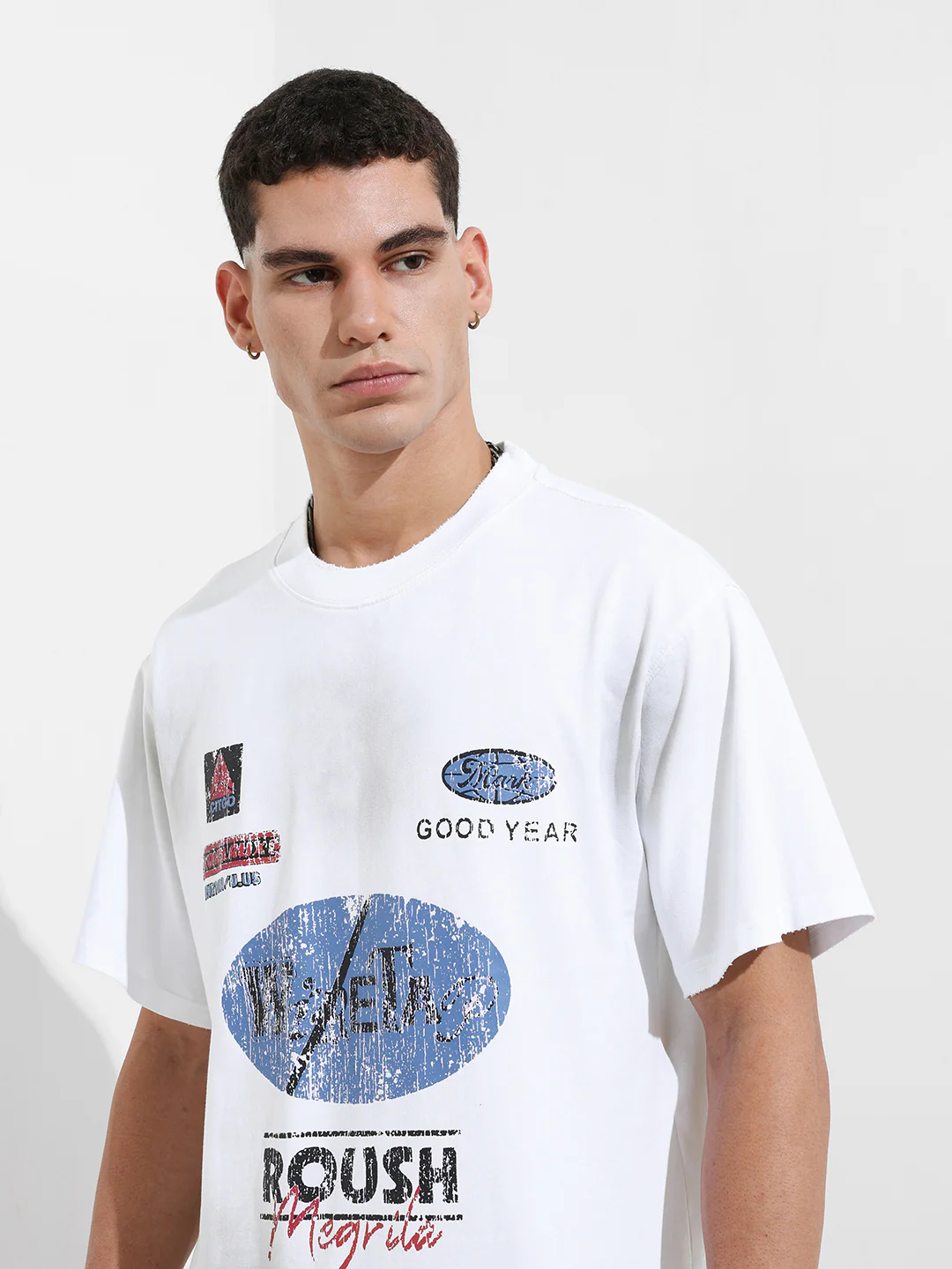 Men's White Relaxed Fit Graphic Printed 240 GSM Street Wear T-Shirt - Image 7